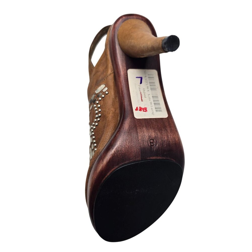 Calleen Cordero Katia Brown Leather Peep-Toe Oxford‎ Heels Size 8 - Picture 6 of 11